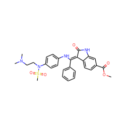 COC(=O)c1ccc2c(c1)NC(=O)/C2=C(\Nc1ccc(N(CCN(C)C)S(C)(=O)=O)cc1)c1ccccc1 ZINC000014140394