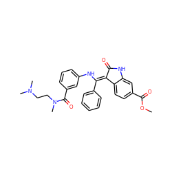 COC(=O)c1ccc2c(c1)NC(=O)/C2=C(\Nc1cccc(C(=O)N(C)CCN(C)C)c1)c1ccccc1 ZINC000040943088