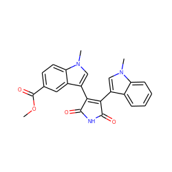 COC(=O)c1ccc2c(c1)c(C1=C(c3cn(C)c4ccccc34)C(=O)NC1=O)cn2C ZINC000013447762