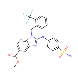 COC(=O)c1ccc2c(c1)nc(Nc1ccc(S(N)(=O)=O)cc1)n2Cc1ccccc1C(F)(F)F ZINC000043059115