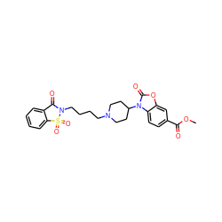 COC(=O)c1ccc2c(c1)oc(=O)n2C1CCN(CCCCN2C(=O)c3ccccc3S2(=O)=O)CC1 ZINC000026492660