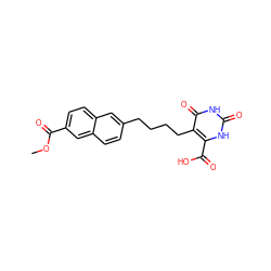 COC(=O)c1ccc2cc(CCCCc3c(C(=O)O)[nH]c(=O)[nH]c3=O)ccc2c1 ZINC001772572403