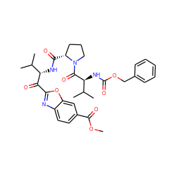 COC(=O)c1ccc2nc(C(=O)[C@@H](NC(=O)[C@@H]3CCCN3C(=O)[C@@H](NC(=O)OCc3ccccc3)C(C)C)C(C)C)oc2c1 ZINC000027322066