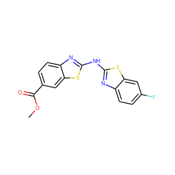 COC(=O)c1ccc2nc(Nc3nc4ccc(F)cc4s3)sc2c1 ZINC000005025737