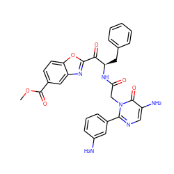 COC(=O)c1ccc2oc(C(=O)[C@@H](Cc3ccccc3)NC(=O)Cn3c(-c4cccc(N)c4)ncc(N)c3=O)nc2c1 ZINC000002002841