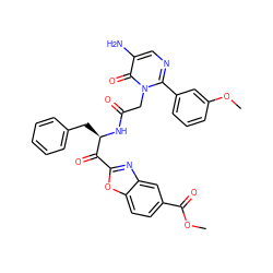 COC(=O)c1ccc2oc(C(=O)[C@@H](Cc3ccccc3)NC(=O)Cn3c(-c4cccc(OC)c4)ncc(N)c3=O)nc2c1 ZINC000002002838