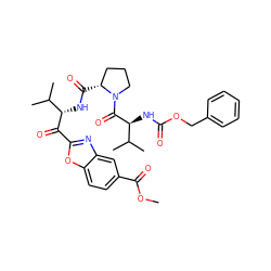 COC(=O)c1ccc2oc(C(=O)[C@@H](NC(=O)[C@@H]3CCCN3C(=O)[C@@H](NC(=O)OCc3ccccc3)C(C)C)C(C)C)nc2c1 ZINC000026957979