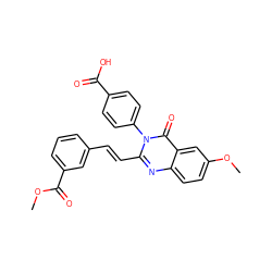 COC(=O)c1cccc(/C=C/c2nc3ccc(OC)cc3c(=O)n2-c2ccc(C(=O)O)cc2)c1 ZINC000058569324