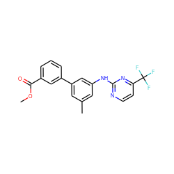 COC(=O)c1cccc(-c2cc(C)cc(Nc3nccc(C(F)(F)F)n3)c2)c1 ZINC000145270245