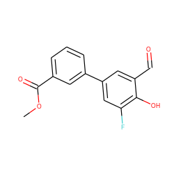 COC(=O)c1cccc(-c2cc(F)c(O)c(C=O)c2)c1 ZINC000169699660