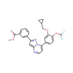 COC(=O)c1cccc(-c2cc3nccc(-c4ccc(OC(F)F)c(OCC5CC5)c4)n3n2)c1 ZINC000045366240