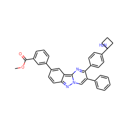 COC(=O)c1cccc(-c2ccc3nn4cc(-c5ccccc5)c(-c5ccc(C6(N)CCC6)cc5)nc4c3c2)c1 ZINC000150260783