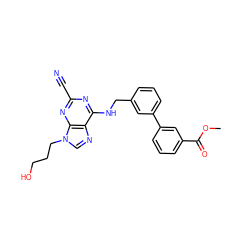 COC(=O)c1cccc(-c2cccc(CNc3nc(C#N)nc4c3ncn4CCCO)c2)c1 ZINC000040430598