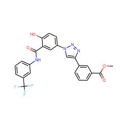 COC(=O)c1cccc(-c2cn(-c3ccc(O)c(C(=O)Nc4cccc(C(F)(F)F)c4)c3)nn2)c1 ZINC000299826962