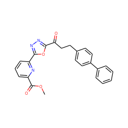 COC(=O)c1cccc(-c2nnc(C(=O)CCc3ccc(-c4ccccc4)cc3)o2)n1 ZINC000040878384