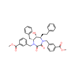 COC(=O)c1cccc(CN2C(=O)C(=O)N(Cc3cccc(C(=O)OC)c3)[C@H](Cc3ccccc3)[C@H](O)[C@H]2CCc2ccccc2)c1 ZINC000029409649