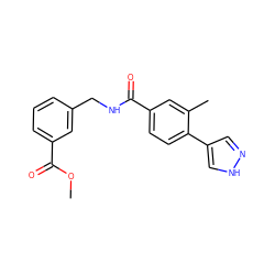 COC(=O)c1cccc(CNC(=O)c2ccc(-c3cn[nH]c3)c(C)c2)c1 ZINC001772654777