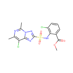 COC(=O)c1cccc(Cl)c1NS(=O)(=O)c1nc2c(Cl)c(C)nc(C)n2n1 ZINC000103211138