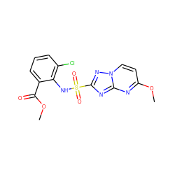 COC(=O)c1cccc(Cl)c1NS(=O)(=O)c1nc2nc(OC)ccn2n1 ZINC000103211315