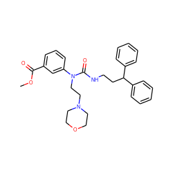 COC(=O)c1cccc(N(CCN2CCOCC2)C(=O)NCCC(c2ccccc2)c2ccccc2)c1 ZINC000095605493