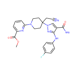 COC(=O)c1cccc(N2CCC(CC#N)(n3cc(C(N)=O)c(Nc4ccc(F)cc4)n3)CC2)n1 ZINC000204942072