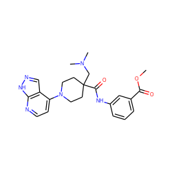 COC(=O)c1cccc(NC(=O)C2(CN(C)C)CCN(c3ccnc4[nH]ncc34)CC2)c1 ZINC000473115809