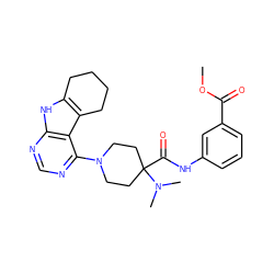 COC(=O)c1cccc(NC(=O)C2(N(C)C)CCN(c3ncnc4[nH]c5c(c34)CCCC5)CC2)c1 ZINC000653852966