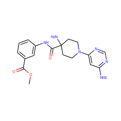 COC(=O)c1cccc(NC(=O)C2(N)CCN(c3cc(N)ncn3)CC2)c1 ZINC000473116283