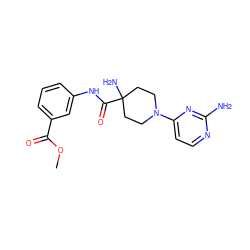 COC(=O)c1cccc(NC(=O)C2(N)CCN(c3ccnc(N)n3)CC2)c1 ZINC000473113246
