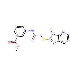 COC(=O)c1cccc(NC(=O)CSc2nc3cccnc3n2C)c1 ZINC000004853012