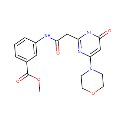 COC(=O)c1cccc(NC(=O)Cc2nc(N3CCOCC3)cc(=O)[nH]2)c1 ZINC000144839488