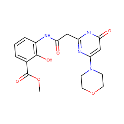 COC(=O)c1cccc(NC(=O)Cc2nc(N3CCOCC3)cc(=O)[nH]2)c1O ZINC000115073338
