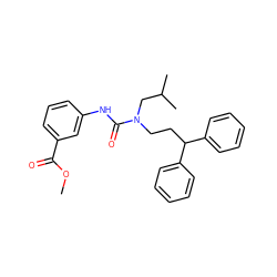 COC(=O)c1cccc(NC(=O)N(CCC(c2ccccc2)c2ccccc2)CC(C)C)c1 ZINC000095603221