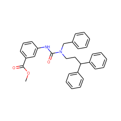 COC(=O)c1cccc(NC(=O)N(CCC(c2ccccc2)c2ccccc2)Cc2ccccc2)c1 ZINC000095605859