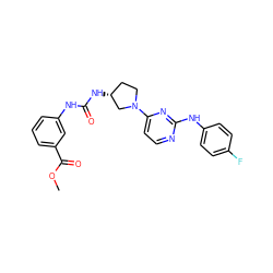 COC(=O)c1cccc(NC(=O)N[C@@H]2CCN(c3ccnc(Nc4ccc(F)cc4)n3)C2)c1 ZINC000045321943