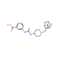 COC(=O)c1cccc(NC(=O)NC2CCN(CC3=CC[C@H]4C[C@@H]3C4(C)C)CC2)c1 ZINC000028708718