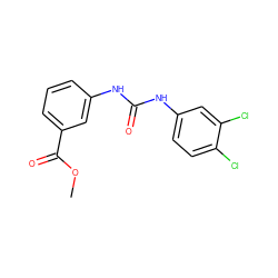 COC(=O)c1cccc(NC(=O)Nc2ccc(Cl)c(Cl)c2)c1 ZINC000000149946