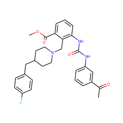 COC(=O)c1cccc(NC(=O)Nc2cccc(C(C)=O)c2)c1CN1CCC(Cc2ccc(F)cc2)CC1 ZINC000013475857