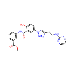 COC(=O)c1cccc(NC(=O)c2cc(-n3cc(CCNc4ncccn4)nn3)ccc2O)c1 ZINC000653728688