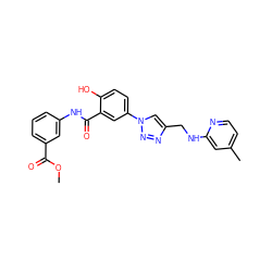 COC(=O)c1cccc(NC(=O)c2cc(-n3cc(CNc4cc(C)ccn4)nn3)ccc2O)c1 ZINC000653715011