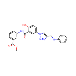 COC(=O)c1cccc(NC(=O)c2cc(-n3cc(CNc4ccccc4)nn3)ccc2O)c1 ZINC000653718331