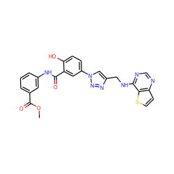 COC(=O)c1cccc(NC(=O)c2cc(-n3cc(CNc4ncnc5ccsc45)nn3)ccc2O)c1 ZINC000653709131