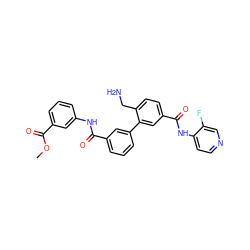 COC(=O)c1cccc(NC(=O)c2cccc(-c3cc(C(=O)Nc4ccncc4F)ccc3CN)c2)c1 ZINC000207594020