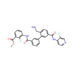 COC(=O)c1cccc(NC(=O)c2cccc(-c3cc(C(=O)Nc4ccncc4F)ccc3CN)c2)c1F ZINC000299862621