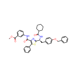 COC(=O)c1cccc(NC(=O)c2nc([C@H](Cc3ccc(OCc4ccccc4)cc3)NC(=O)C3CCCCC3)sc2-c2ccccc2)c1 ZINC000096285497