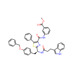 COC(=O)c1cccc(NC(=O)c2nc([C@H](Cc3ccc(OCc4ccccc4)cc3)NC(=O)CCc3c[nH]c4ccccc34)sc2-c2ccccc2)c1 ZINC000096285496