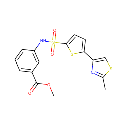 COC(=O)c1cccc(NS(=O)(=O)c2ccc(-c3csc(C)n3)s2)c1 ZINC000114605323