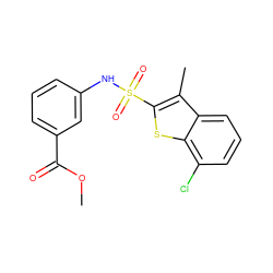 COC(=O)c1cccc(NS(=O)(=O)c2sc3c(Cl)cccc3c2C)c1 ZINC000114593114