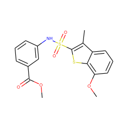 COC(=O)c1cccc(NS(=O)(=O)c2sc3c(OC)cccc3c2C)c1 ZINC000114594140