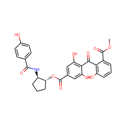 COC(=O)c1cccc(O)c1C(=O)c1c(O)cc(C(=O)O[C@@H]2CCC[C@H]2NC(=O)c2ccc(O)cc2)cc1O ZINC000014944185